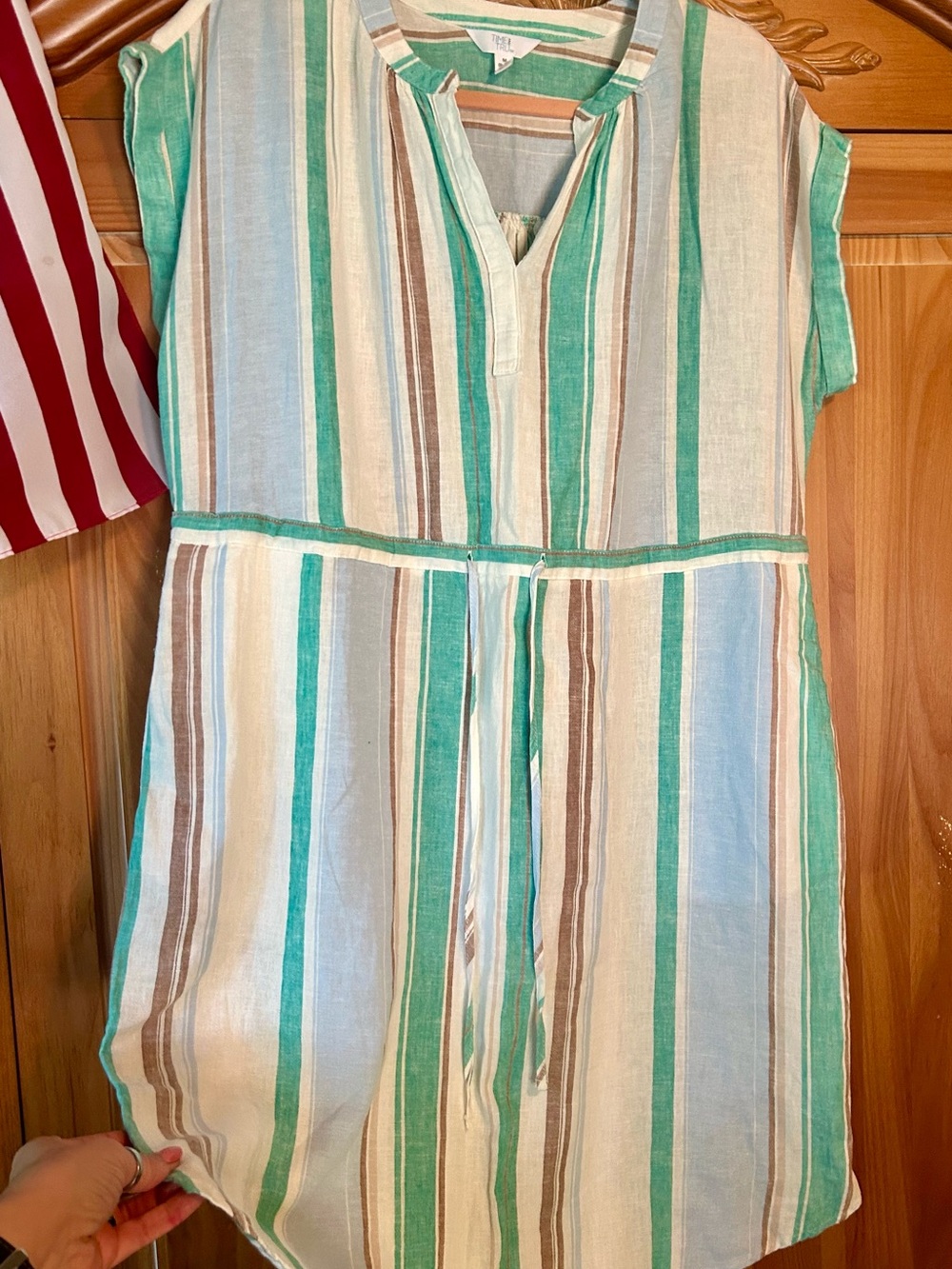 Time and Tru Striped Midi Dress in Teal, Light Blue, Cream and Brown
